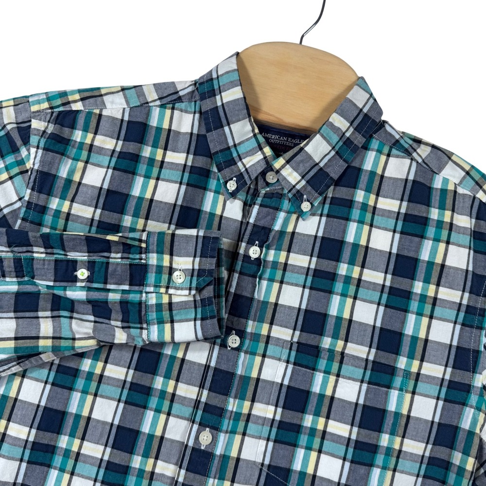 American Eagle Shirt Mens Large Tall Athletic Fit Plaid Button Down  Long Sleeve
